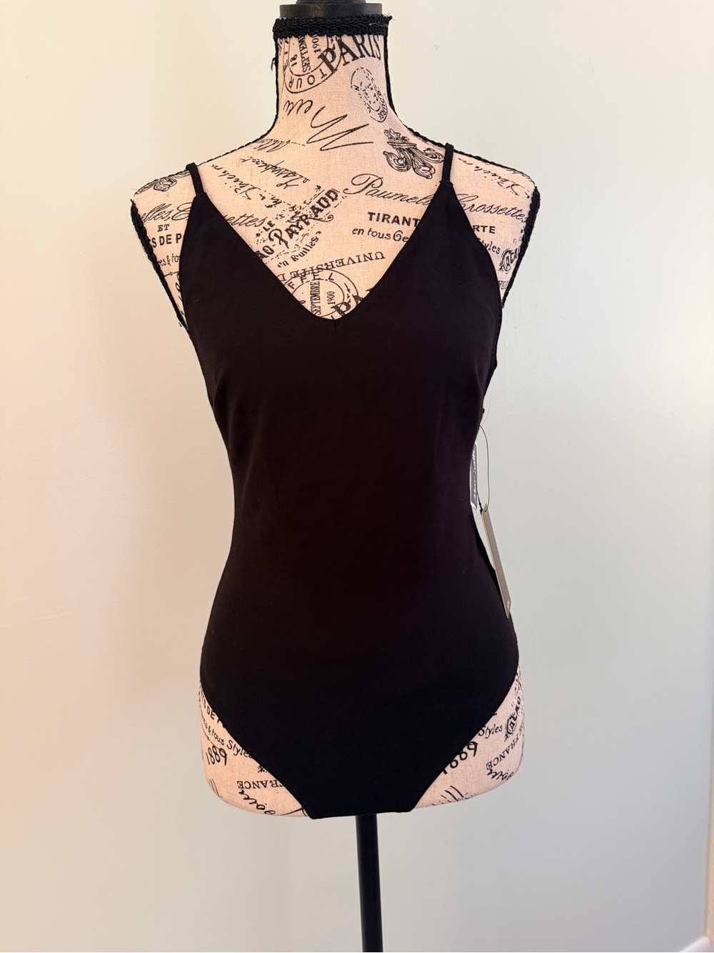 Shinestar Black V-Neck Thin-Strap Bodysuit